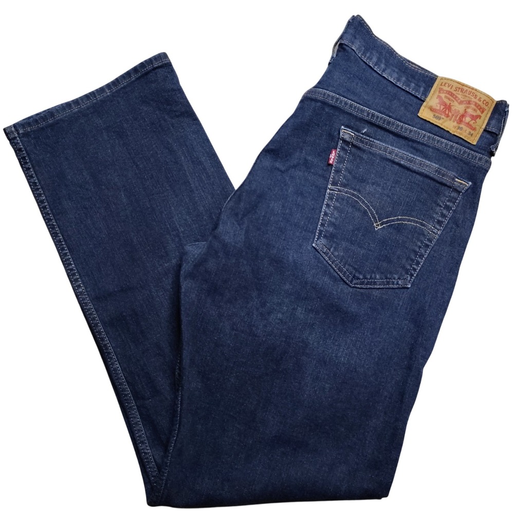 Levis 569 Loose Straight Fit Jeans Mens 36x34 Dark Wash Stretch Denim